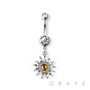 YELLOW TOPAZ SUN DANGLE 316L SURGICAL STEEL NAVEL RING