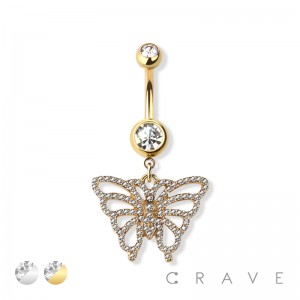 BUTTERFLY DANGLE 316L SURGICAL STEEL NAVEL RING
