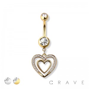 316L SURGICAL STEEL DOUBLE HEART DANGLE NAVEL RING