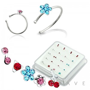 20 PCS OF MIXED DESIGN 925 STERLING SILVER MIXED COLOR NOSE HOOP O-RING PACKAGE