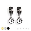 PAIR OF 316L STAINLESS STEEL HUGGIE/HOOP EARRINGS WITH NO.8 BALL ENAMEL PENDANT