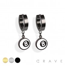 PAIR OF 316L STAINLESS STEEL HUGGIE/HOOP EARRINGS WITH NO.8 BALL ENAMEL PENDANT