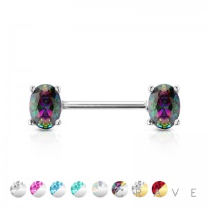 OVAL PRONG SET 316L SURGICAL STEEL NIPPLE BAR