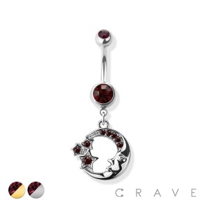 LIL' PURPLE STAR AND MOON DANGLE 316L SURGICAL STEEL NAVEL RING