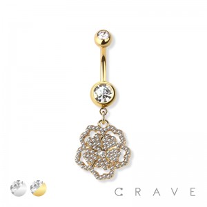 316L SURGICAL STEEL FLOWER DANGLE NAVEL RING