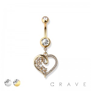 316L SURGICAL STEEL HEART DANGLE NAVEL RING