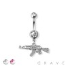 GEM PAVED MACHINE GUN BELLY NAVAL 316L SURGICAL STEEL NAVEL BELLY RING