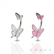 DOUBLE GLITTER BUTTERFLY 316L SURGICAL STEEL NAVEL BELLY  RING