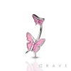 DOUBLE GLITTER BUTTERFLY 316L SURGICAL STEEL NAVEL BELLY  RING