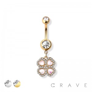 CLOVER FLOWER DECOR CHARM 316L SURGICAL STEEL NAVEL BELLY RING