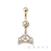 GEM PAVED CROWN CHARM 316L SURGICAL STEEL NAVEL BELLY RING