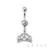 GEM PAVED CROWN CHARM 316L SURGICAL STEEL NAVEL BELLY RING