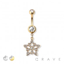 STAR FLOWER CZ PAVED CHARM 316L SURGICAL STEEL NAVEL BELLY RING