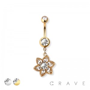 SWIRL FLOWER GEM PAVED 316L SURGICAL STEEL NAVEL BELLY RING