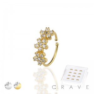 12PCS OF 925 STERLING SILVER NOSE HOOP WITH TRIPLE CZ PRONG FLOWER