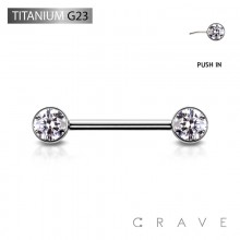 G23 IMPLANT GRADE TITANIUM THREADLESS PUSH IN BARBELL WITH CZ BEZEL SET FRONT NIPPLE RING