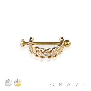 CZ STUDDED BEADED BUBBLE FLOWER WITH CZ PRONG-SET END CARTILAGE EAR CUFF