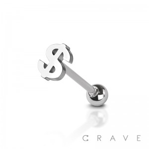 DOLLAR SIGN 316L SURGICAL STEEL TONGUE BARBELL