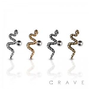 SNAKE  TOP 316L SURGICAL STEEL BAR CARTILAGE