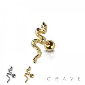 TINY SNAKE TOP 316L SURGICAL STEEL BAR CARTILAGE