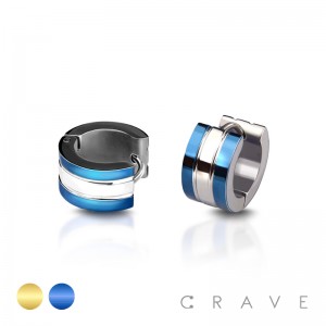 PAIR OF TWO TONE STAINLESS STEEL UNISEX HUGGIE/HOOP EARRINGS