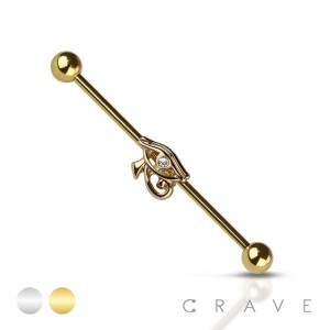 HORUS EYE WITH GEM 316L SURGICAL STEEL INDUSTRIAL BARBELL