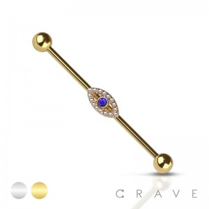 GEM PAVED EVIL EYE 316L SURGICAL STEEL INDUSTRIAL BARBELL
