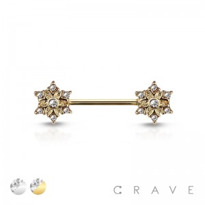 SNOW FLAKE 316L SURGICAL STEEL NIPPLE BAR