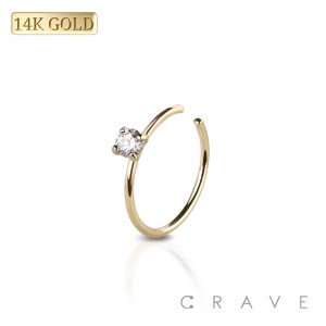 14Kt Gold SINGLE PRONG SET STONE NOSE HOOP