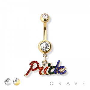 PRIDE RAINBOW CZ STONE 316L SURGICAL STEEL NAVEL BELLY RING