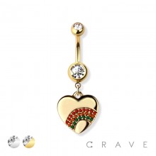 RAINBOW OVER HEART CHARM 316L SURGICAL STEEL NAVEL BELLY RING