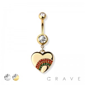 RAINBOW OVER HEART CHARM 316L SURGICAL STEEL NAVEL BELLY RING