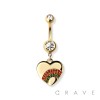 RAINBOW OVER HEART CHARM 316L SURGICAL STEEL NAVEL BELLY RING