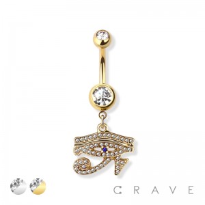 EGYPTIAN HORUS EYE DANGLE 316L SURGICAL STEEL NAVEL BELLY RING