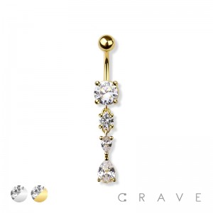 TEARDROP DANGLE ROUND PRONG 316L SURGICAL STEEL NAVEL BELLY RING