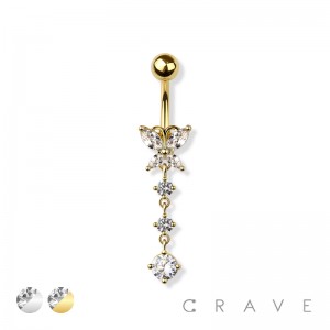 BUTTERFLY PRONG DANGLE 316L SURGICAL STEEL NAVEL BELLY RING