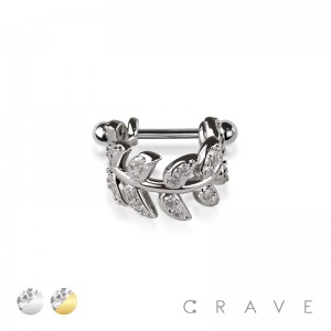 CZ PAVED LEAF DECOR CARTILAGE EAR CUFF