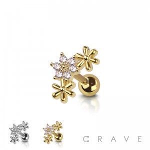 CZ BLOOMING FLOWER 316L SURGICAL STEEL BAR CARTILAGE