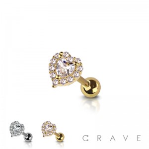 CZ HEART 316L SURGICAL STEEL BAR CARTILAGE