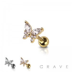 CZ BUTTERFLY 316L SURGICAL STEEL BAR CARTILAGE