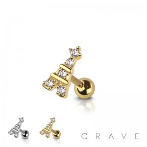 CZ EFFEL 316L SURGICAL STEEL BAR CARTILAGE