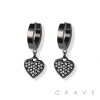 PAIR OF 316L STAINLESS STEEL HUGGIE/HOOP EARRINGS WITH ALLOY CZ PAVED HEART