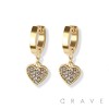 PAIR OF 316L STAINLESS STEEL HUGGIE/HOOP EARRINGS WITH ALLOY CZ PAVED HEART