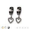PAIR OF  316L STAINLESS STEEL HUGGIE/HOOP EARRINGS WITH ALLOY CZ PAVED LINE HEART