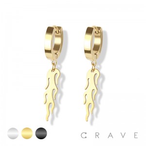 PAIR OF 316L STAINLESS STEEL HUGGIE/HOOP EARRINGS WITH FIRE CHARM