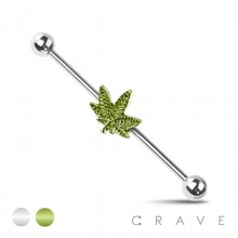 MARIJUANA LEAF 316L SURGICAL STEEL INDUSTRIAL BARBELL