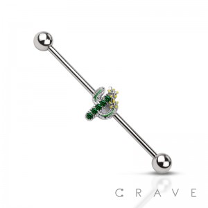 GREEN CACTUS DECOR 316L SURGICAL STEEL INDUSTRIAL BARBELL