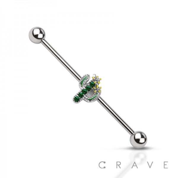 GREEN CACTUS DECOR 316L SURGICAL STEEL INDUSTRIAL BARBELL