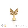 DELICATE BUTTERFLY WITH CZ SET INTERNALLY THREADED 316L SURGICAL STEEL MONROE LABRET 