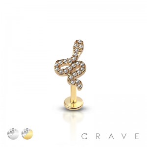 DELICATE CZ GEM SET SNAKE INTERNALLY THREADED 316L SURGICAL STEEL MONROE LABRET SET